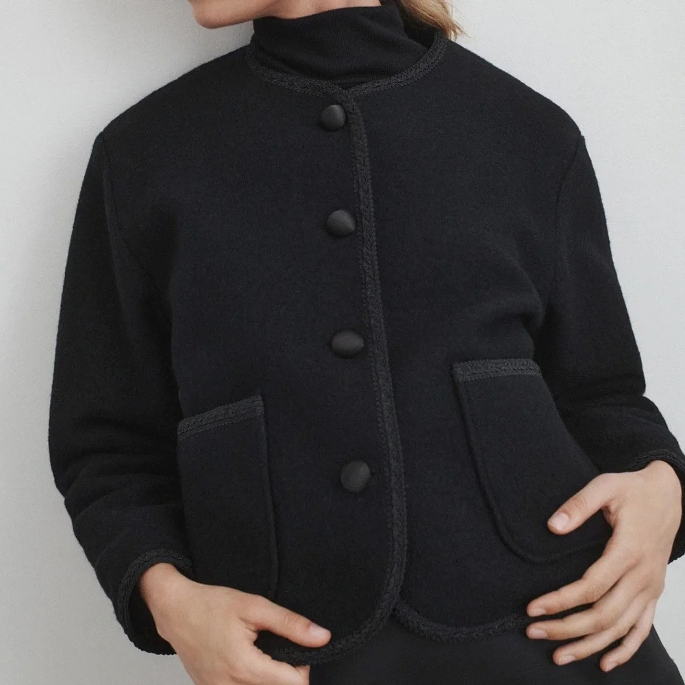 Ciao Lucia Simona Black Wool Boxy Crew Neck Button Up Coat Size M NWT - Picture 6 of 6